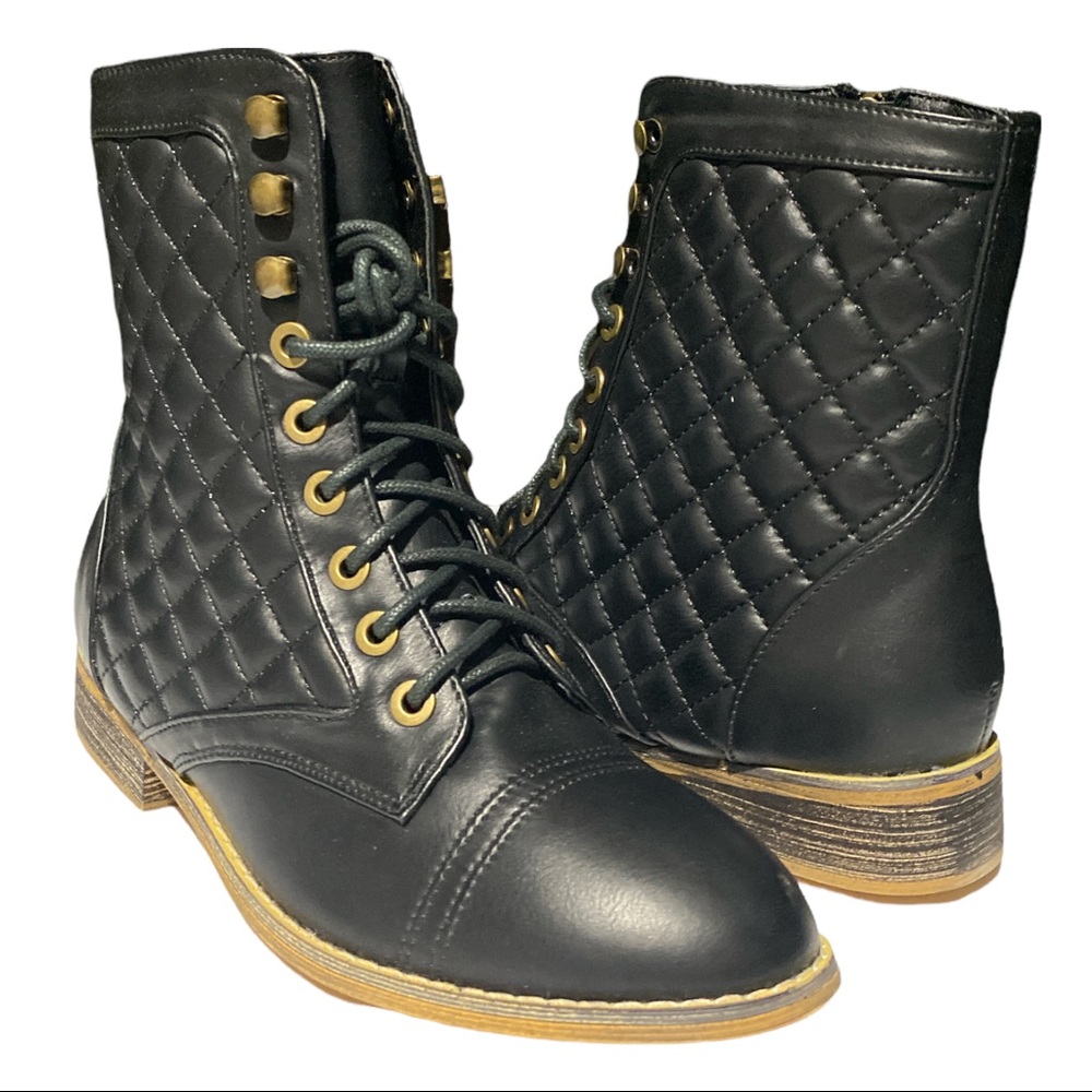 Catherine Malandrino Serena Lace-Up Quilted Boot Vegan Leather